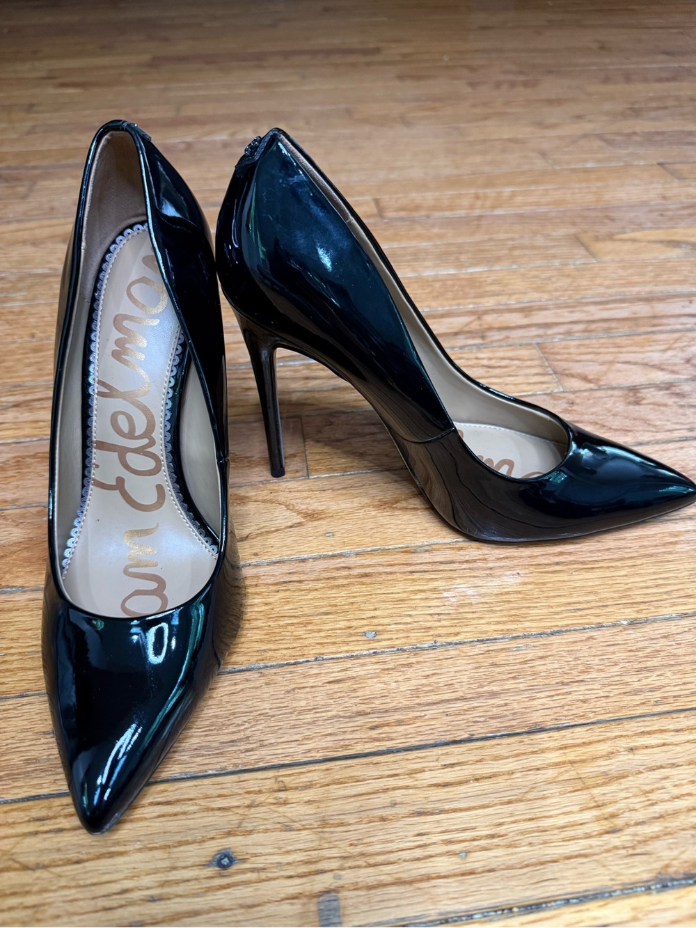 Sam Edelman Black Patent Pointed Toe Pumps Size 9 Stiletto Heels Classic Sexy - Picture 3 of 12